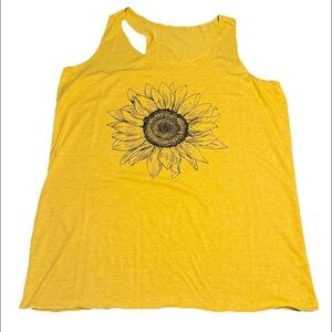 Sunflower Tank‎ Top Womens XL Yellow Retro Hippie 60s Summer Sleeveless Cottage